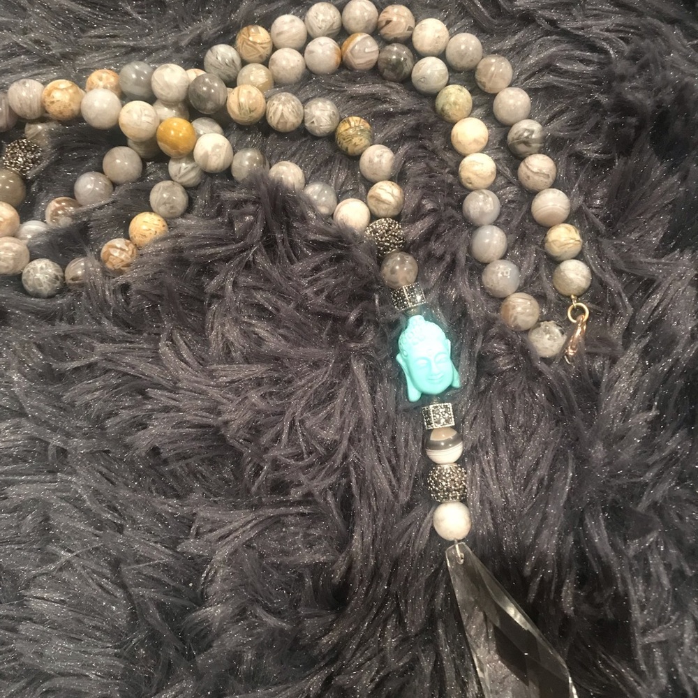 Necklace w/ turquoise Buddha, Marcasite, crystal